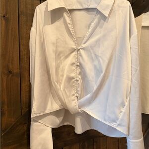 Sanctuary Cream Draped Button Blouse